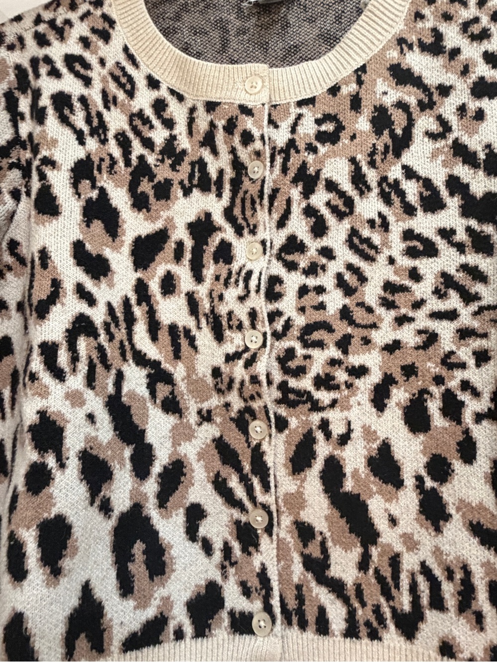 A New Day Beige and Black Leopard Print Crewneck Cardigan - Picture 3 of 3